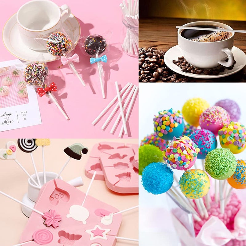 Blvochnnt 500PCS 4-Inch White Lollipop Sticks Paper Sucker Stick Cake Pops Stick for Candy Melt Dessert Cake Pops Chocolate and Cookie(3mm) - Image 5